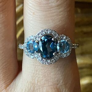 London Blue Topaz White Sapphire Sterling Silver Ring Size 9.75